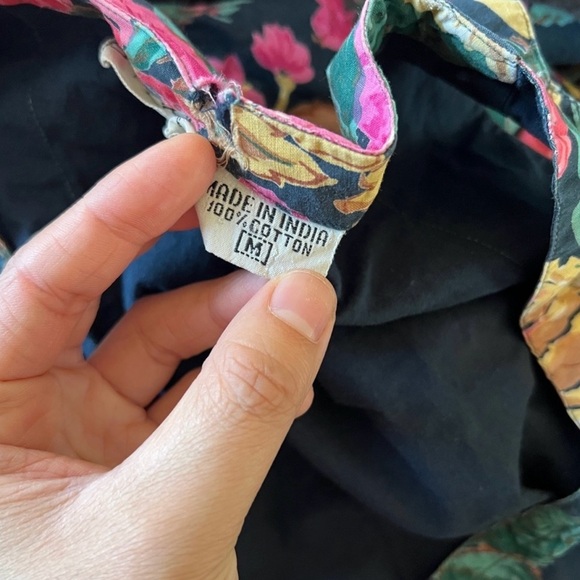 Vintage 90s Floral Button Front Dress Starina Medium Black Fit Flare Cottagecore - Picture 10 of 11